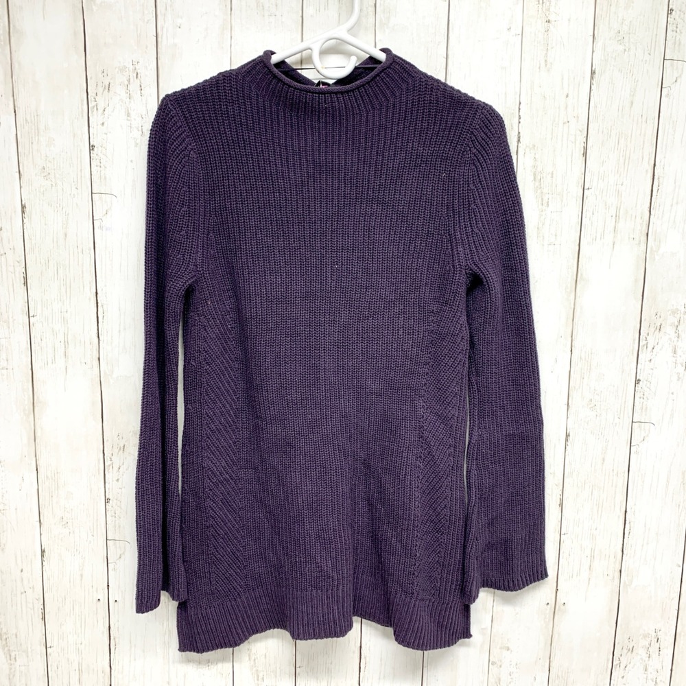 Style & Co Mock Neck Ribbed Tunic Sweater Womens Size S Purple Cotton Blend Knit